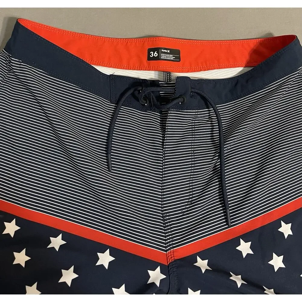 Hurley Board Shorts Mens 36 Navy Stars Stripes Swim Trunks Excellent Cond